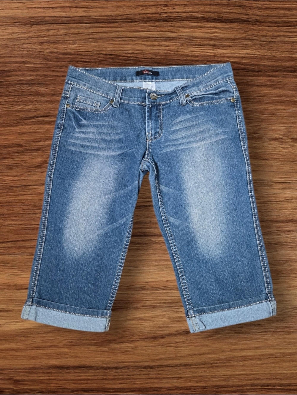 1955 Vintage Low Rise Blue Cropped Denim Capris